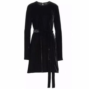 New Theory Velvet Belted Crinkled Velvet Dress in Black Size Small